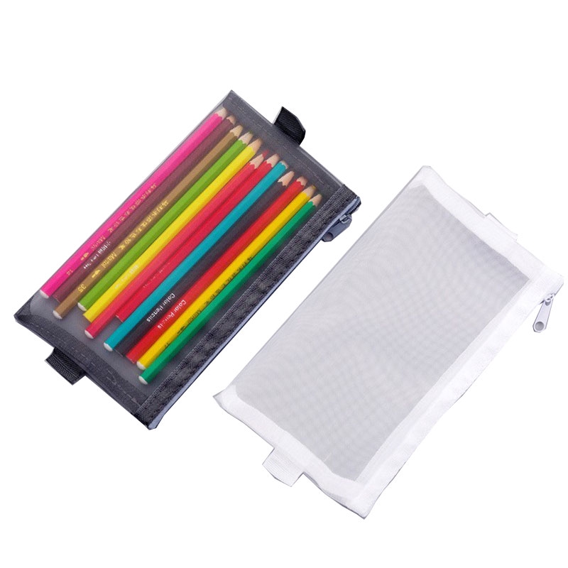 Túi đựng bút bằng lưới trong suốt cỡ lớn có khóa kéo DIY
