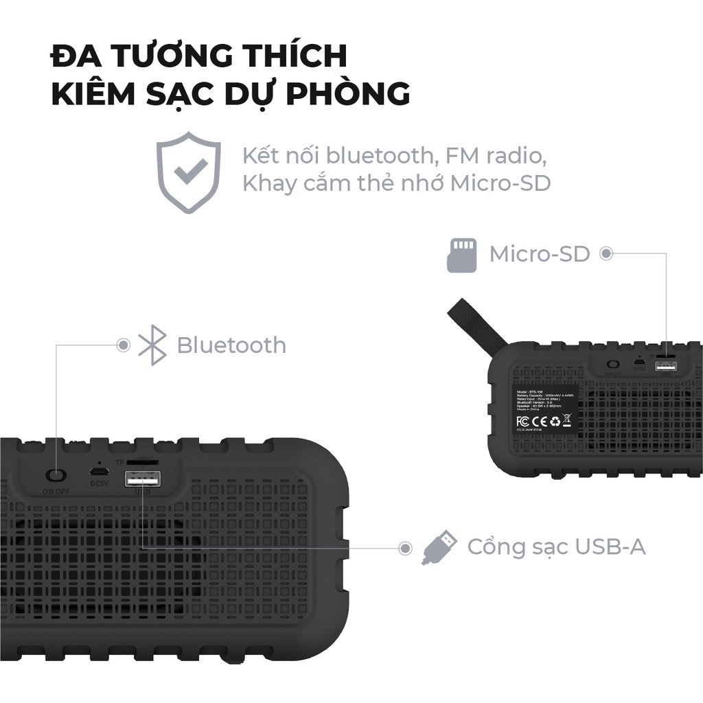 [TẶNG SẠC DỰ PHÒNG] Loa Bluetooth di động Energizer BTS106