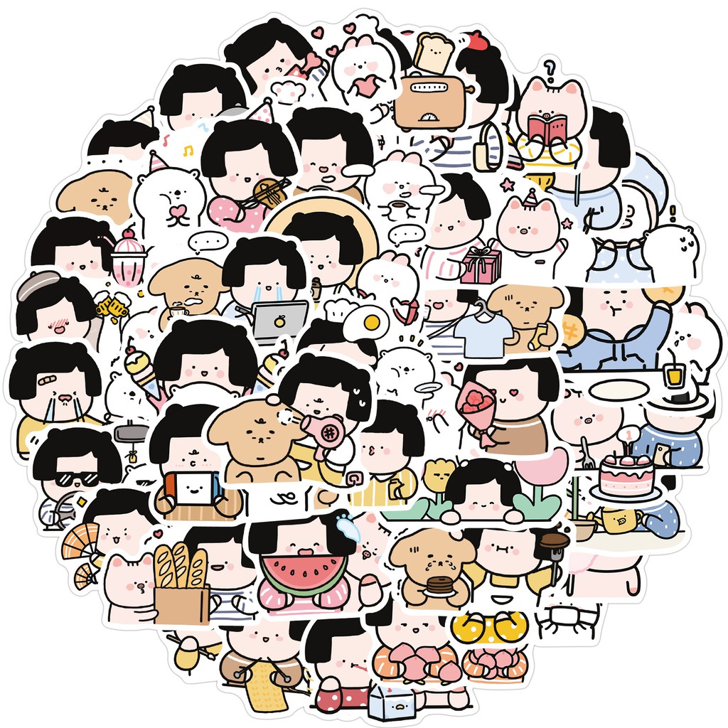 Sticker dán mũ bảo hiểm chống nước hoạt hình cute, hình dán laptop, điện thoại, vali sét 40 miếng phong cách Nhật Bản
