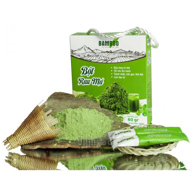 Combo 2 Bột rau má BAMBOO nguyên chất, siêu mịn hộp 60g/ 20 gói