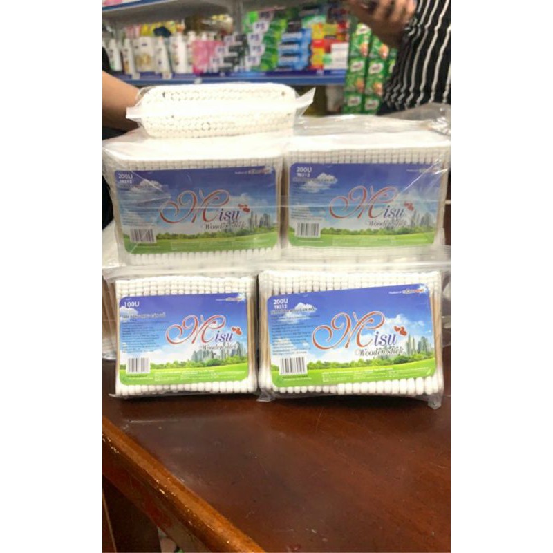 Tăm Bông Cán Gỗ Misu Gói 100 Cây- Gói 200 Cây