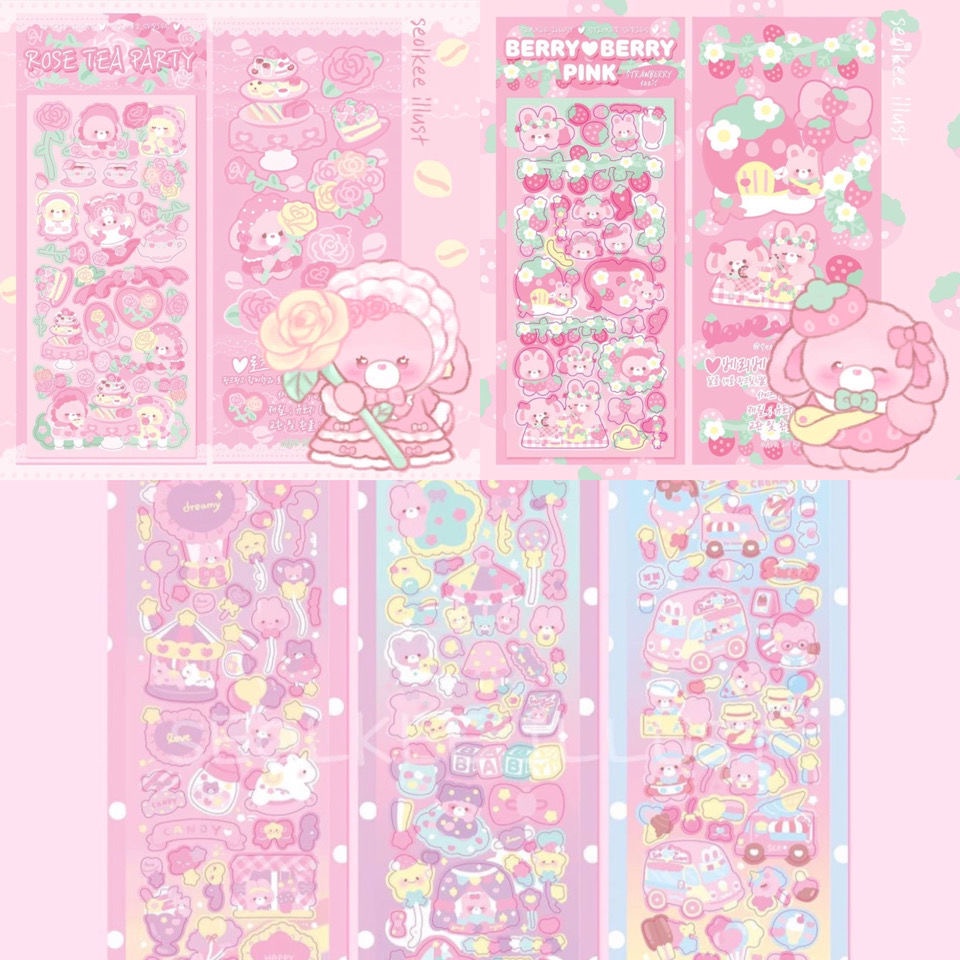 Sticker dán trang trí hình gấu màu hồng chống thấm nước dễ thương