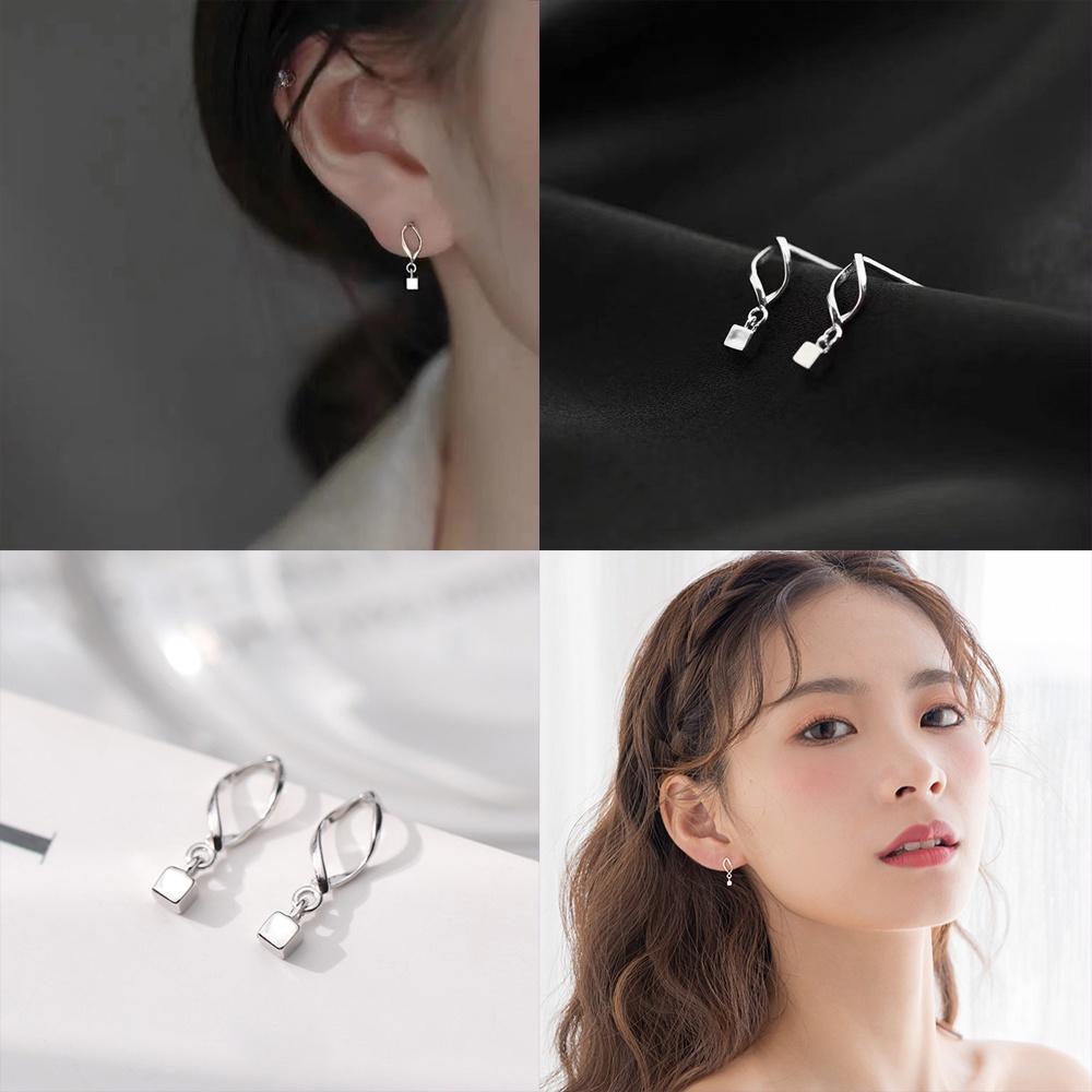 Khuyên tai mặt hình vuông đơn giản phong cách Nhật hợp thời trang cho nữ