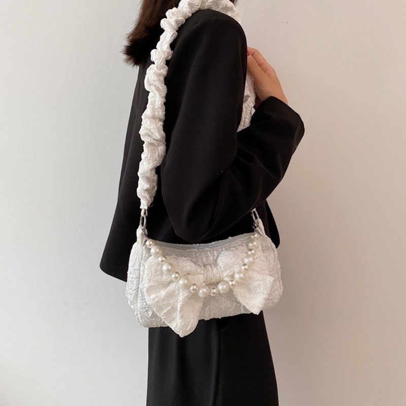 Túi Đeo Chéo Đựng Điện Thoại Đính Nơ Ngọc Trai Giả Thời Trang Cho Nữ