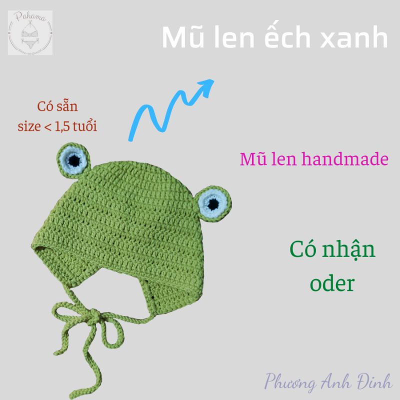 Mũ len hình thú cho bé - mũ len handmade - mũ len ếch xanh - oder theo màu