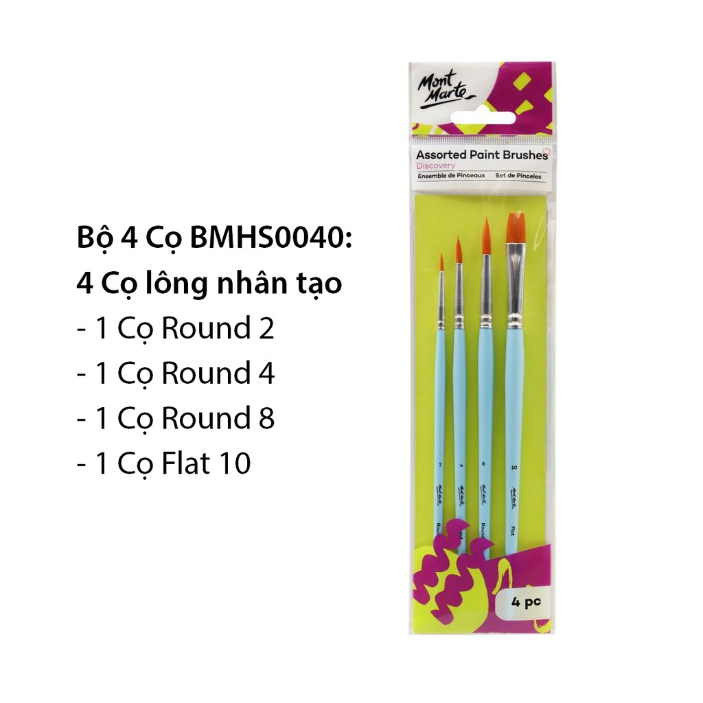 Bộ 4 Cọ Vẽ Mont Marte Cơ Bản - Assorted Paint Brushes Discovery 4pc - BMHS0040