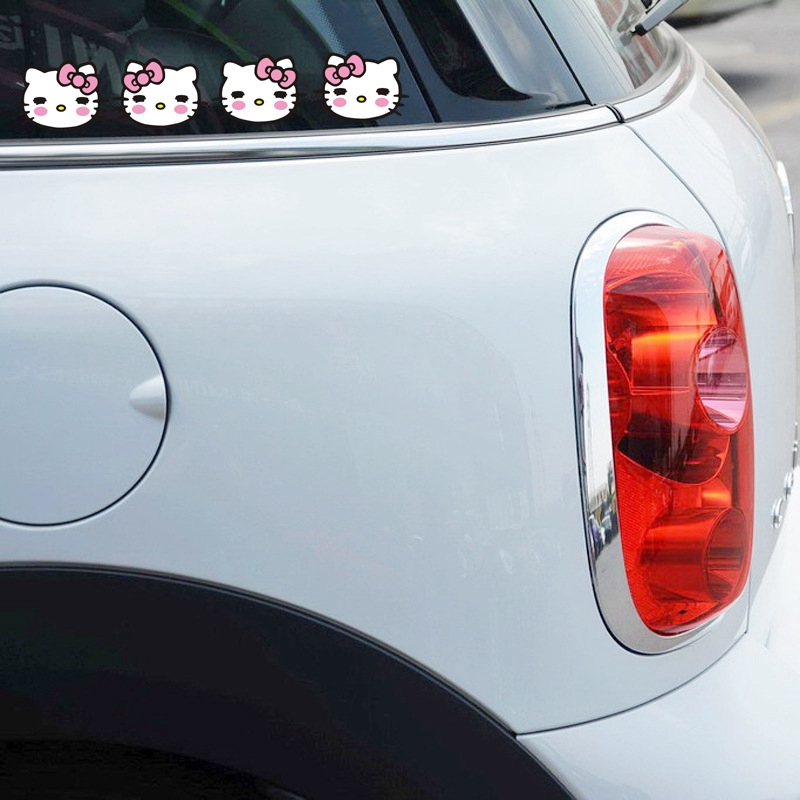 Bộ 4 sticker dán DIY trang trí xe hơi hình mèo hello kitty xinh xắn