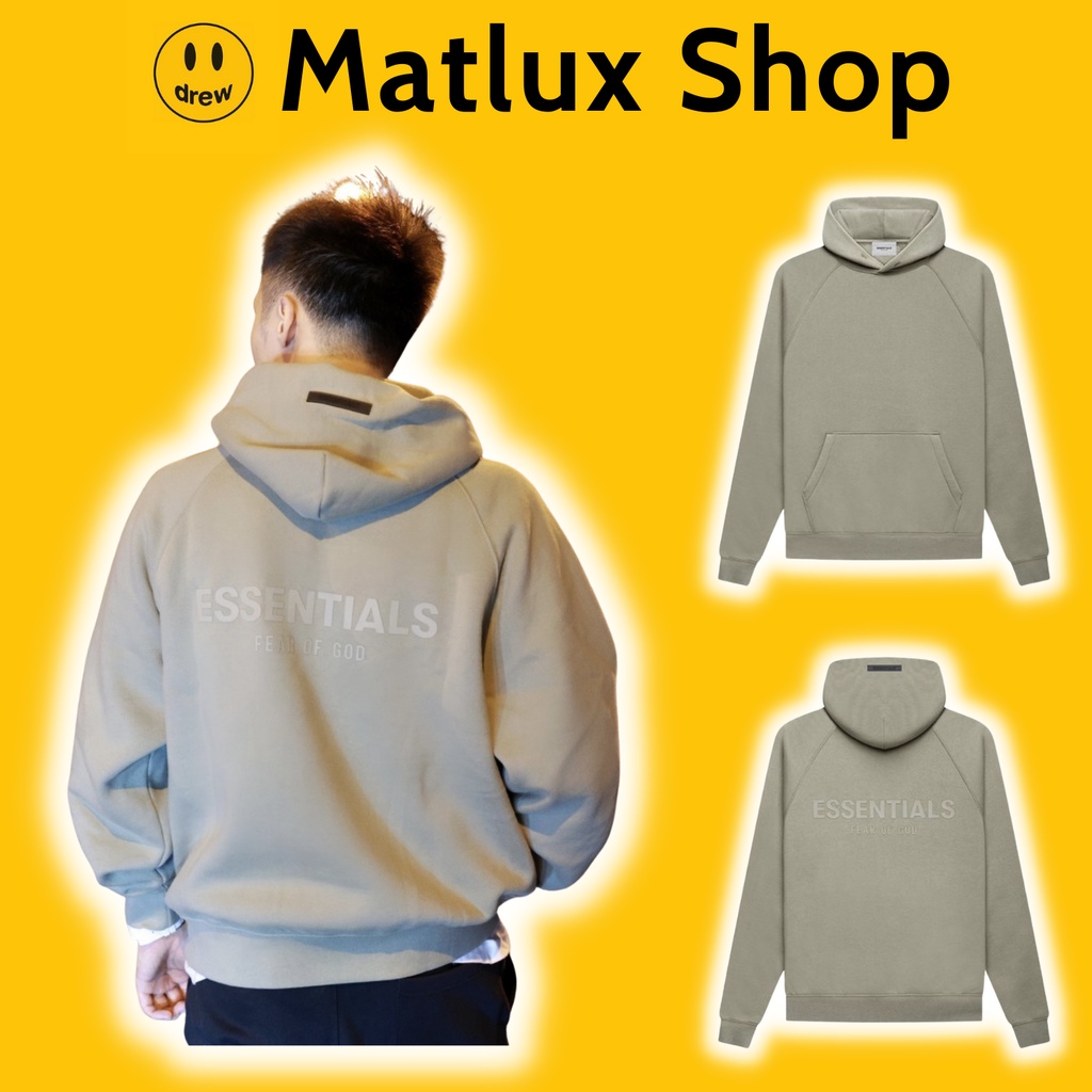 Áo hoodie FEAR OF GOD FOG ESSENTIALS SS21 Pistachio cao cấp, Áo khoác nỉ form rộng ESSENTIALS in chữ silicon ở mặt sau