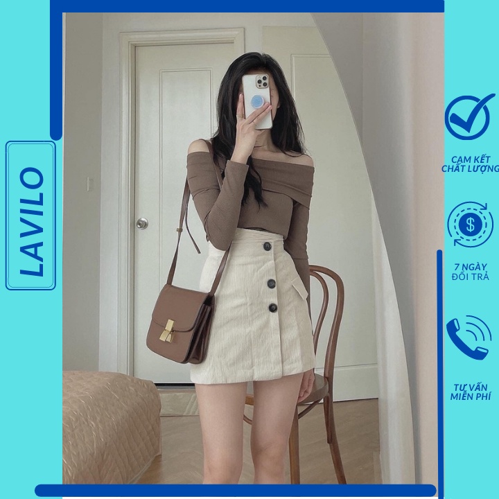 chân váy chữ a ngắn lưng cao công sở bigsize nhung tăm LAVILO CV02