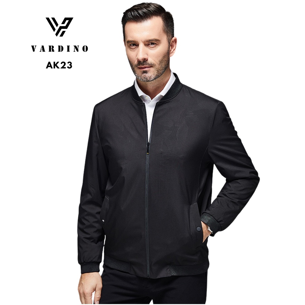 Khoác nam trung niên VARDINO kiểu áo khoác bomber nam cao cấp không nhăn có 2 túi trong màu xanh than, màu đen AK22,AK23