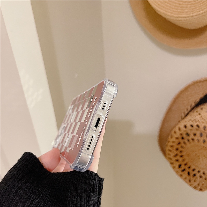 Ốp Điện Thoại Tráng Gương Họa Tiết Kẻ Ô Hình Gấu Cho Apple Iphone 13 Pro Max x/6/7/8