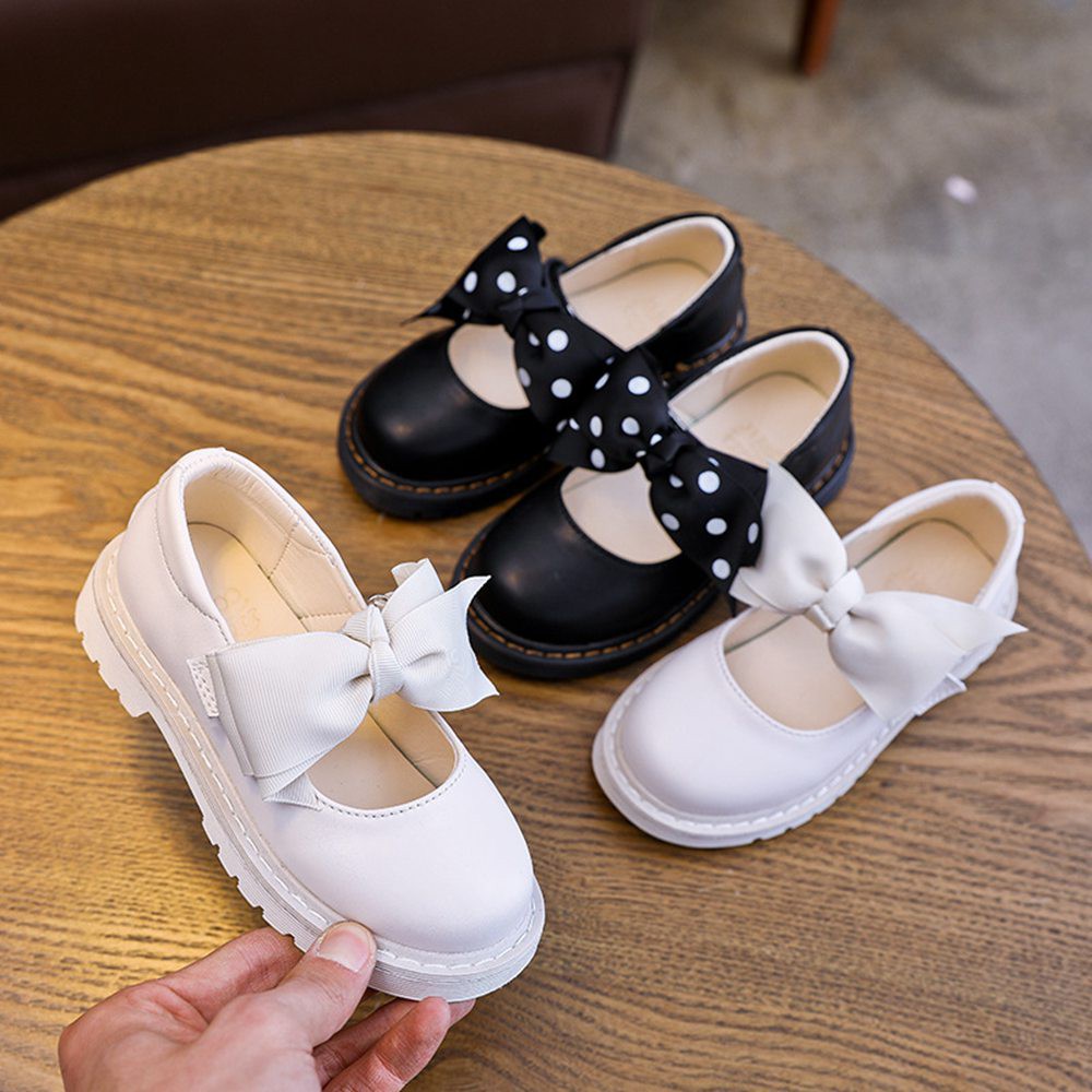Giày búp bê bằng da phối nơ thời trang với kích thước 27-37 dành cho bé gái