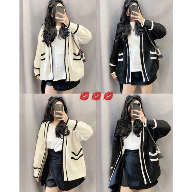 Áo khoác len viền đen trắng siêu đẹp, Cadigan len dày dặn AK3333 - NhiNhi Shop