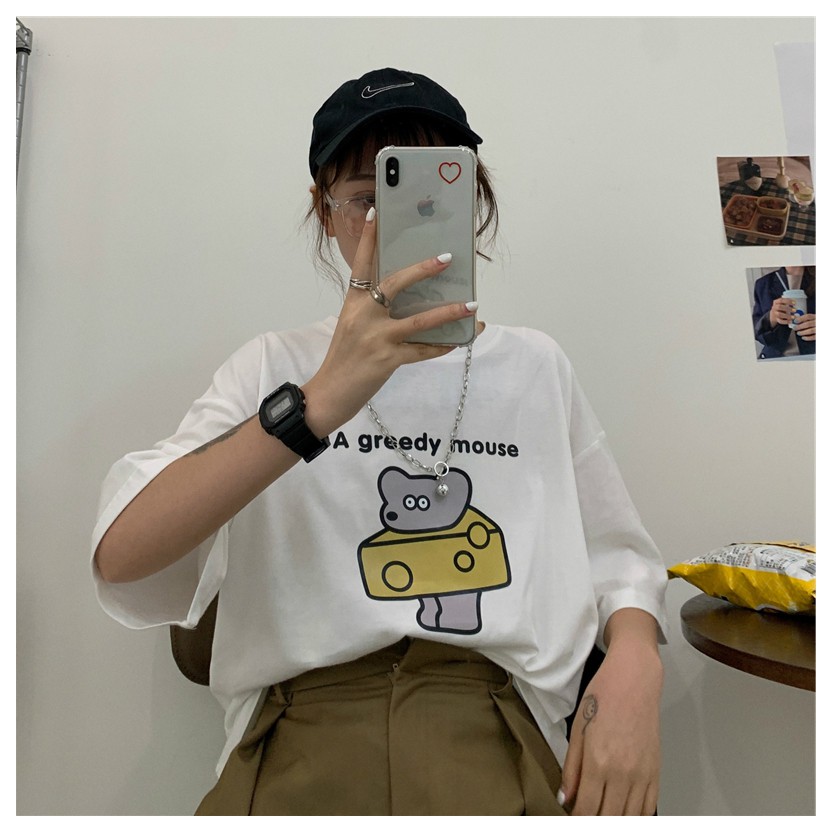Áo thun tay lỡ  A GREEDY MOUSE  phông Unisex nam nữ tee oversize form rộng pull Ulzzang Streetwear Hàn Quốc vải mềm