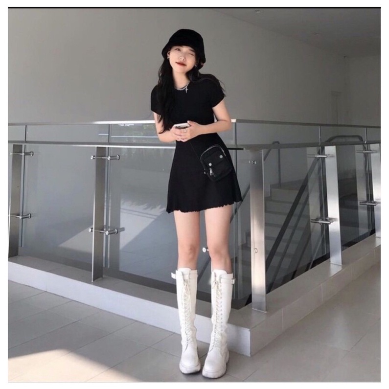 (freeship) Váy Body Viền Bèo Ngắn Tay- Đầm Ôm Dáng Ngắn Trơn nữ
