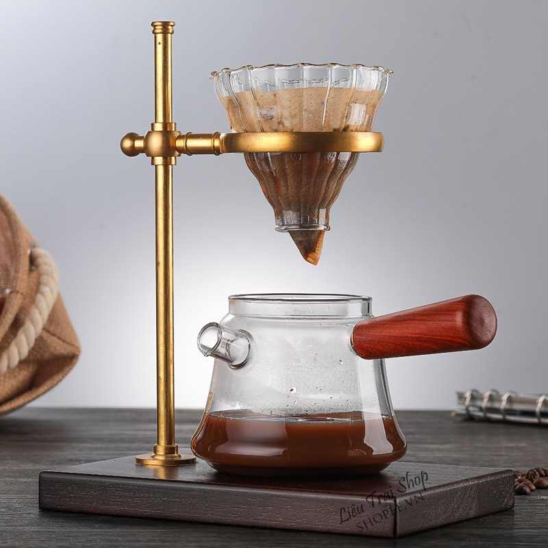 Bình đựng cà phê cafe thủy tinh binh chia cà phê quai gỗ coffee server