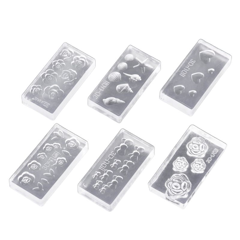 Sa Set 6 Khuôn Silicone Làm Móng Hình Bông Hoa 3D