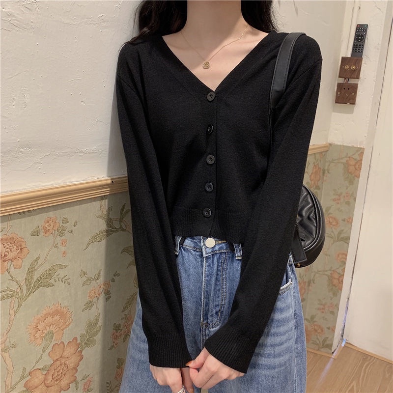 Áo Khoác Cardigan Nữ Thun Len Cổ Tim Xinh Xắn Chất Len Tăm Phong Cách Ulzzang Hàn Quốc Nhiều Màu