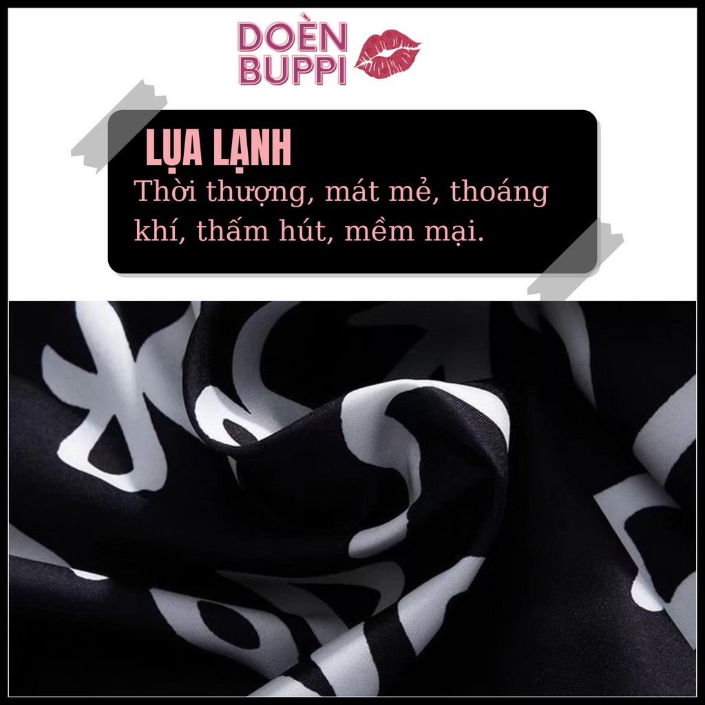 Áo sơ mi ngắn tay unisex nam nữ, cổ đứng, vải lụa lạnh nhập khẩu thoáng mát, Đen hoạ tiết chữ trắng OKNY - DOÈNBUPPI