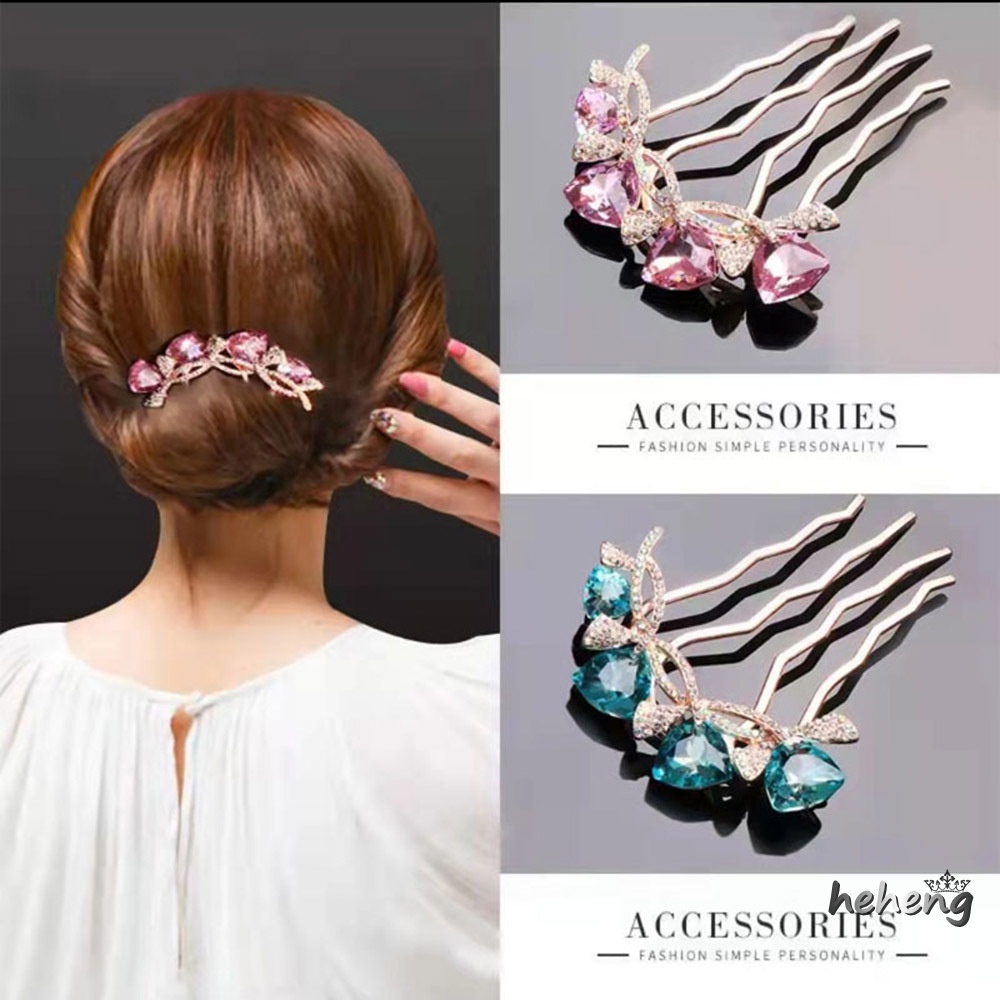 1 Lược Cài Tóc Đính Đá Hình Hoa Sang Trọng Thanh Lịch Cho Nữ