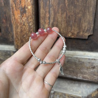 Lắc Tay Đá Hồng Mix Bạc
