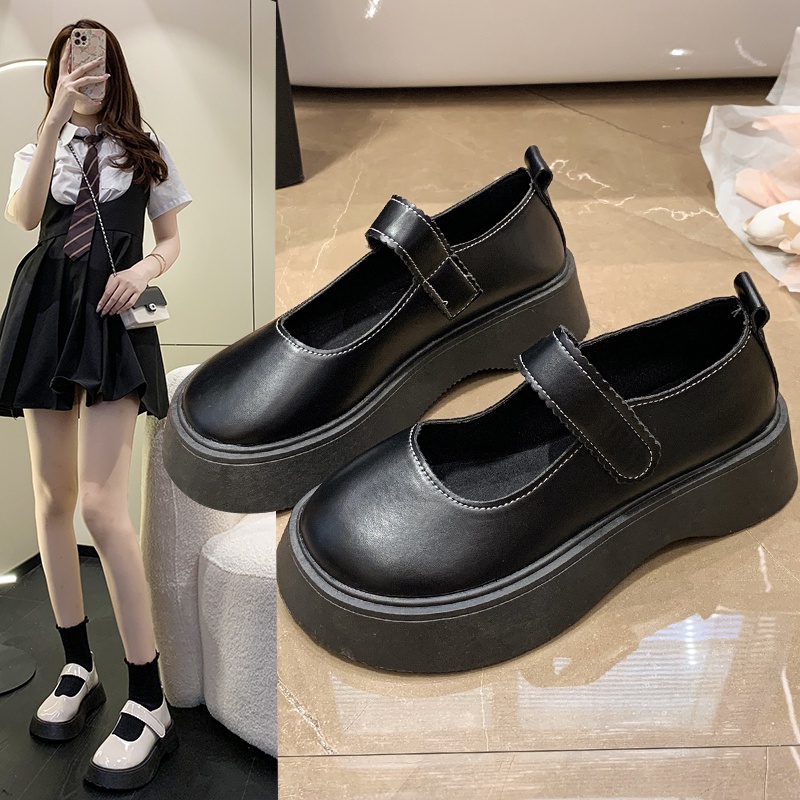 {RED Studio} Giày Mary Jane Bằng Da Đế Xuồng Dày Dặn Cài Khóa Phong Cách Retro Nhật Bản Cho Nữ
