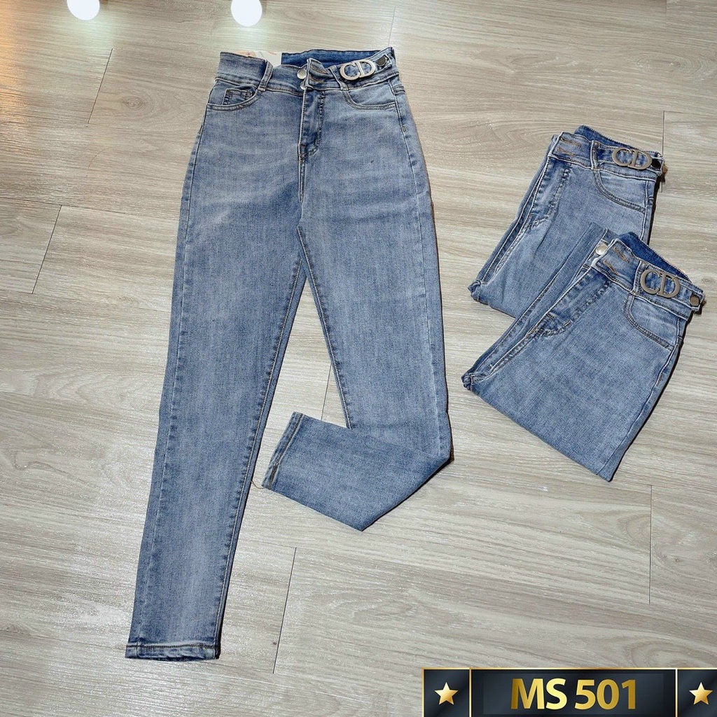 Quần jean nữ lưng cao 2 nút màu xanh cắt gấu, quần jean nữ lưng kiểu vải denim co dãn  T-Fashion shop QN611