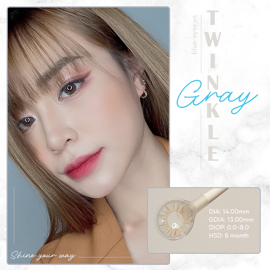 Lens xám nâu, Kính áp tròng Hàn Quốc  màu xám nâu tự nhiên TWINKLE GRAY,  lens giãn tròng  nhẹ 14.0.