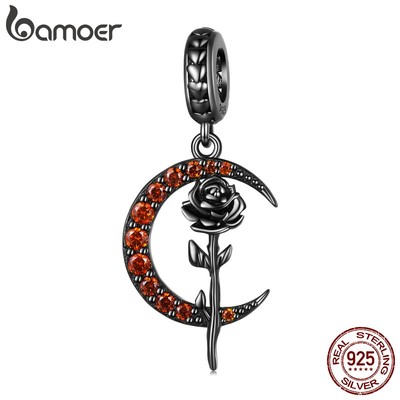 BAMOER Bộ Hạt Xâu Chuỗi Bạc 925 Hình Mặt Trăng Và Hoa Hồng Treo Trang Sức Dịp Halloween
