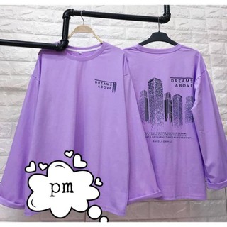 Áo toà nhà tay dài in hai mặt dài tay chất vải cotton su mát nam nữ mặc màu tím,đen