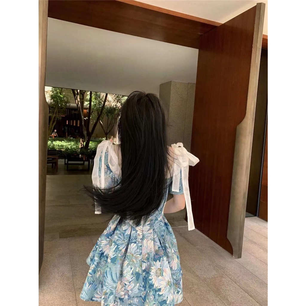 Đầm Phồng Eo Cao Họa Tiết Tranh Sơn Dầu Hoàng Cung Sang Trọng Phong Cách Mới