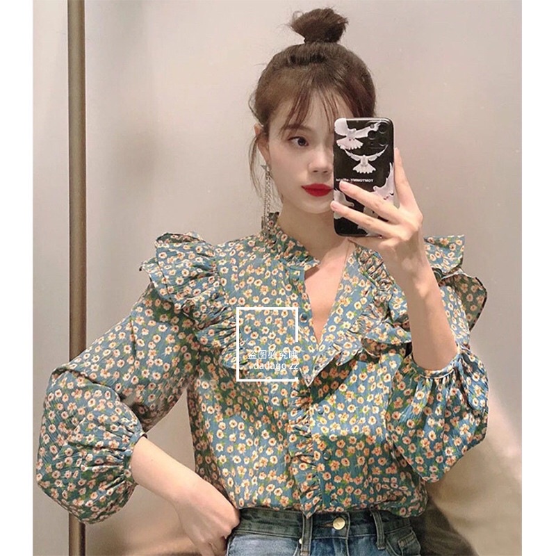 SẴN - Áo sơ mi hoa nhí bánh bèo Hàn Quốc