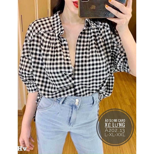 Áo sơmi caro xẻ lưng bigsize