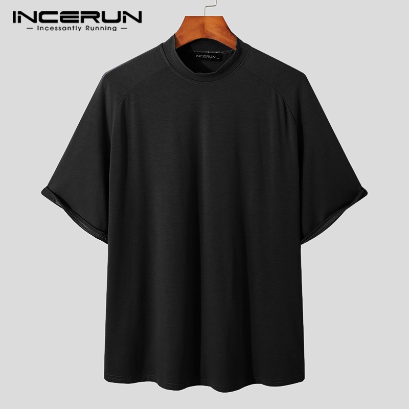 Áo thun INCERUN tay ngắn màu trơn đơn giản thời trang cho nam
