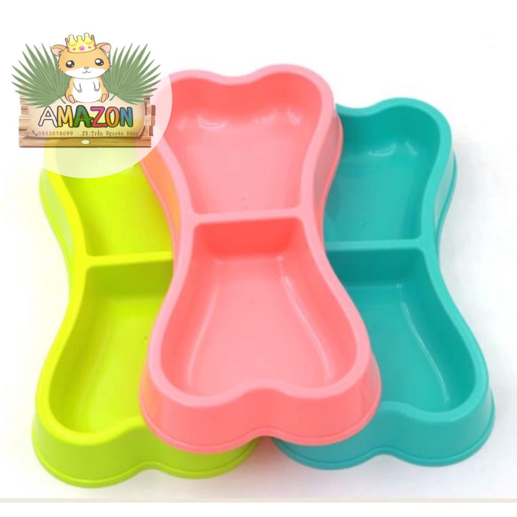 chén nhựa đôi hình xương cho chó mèo