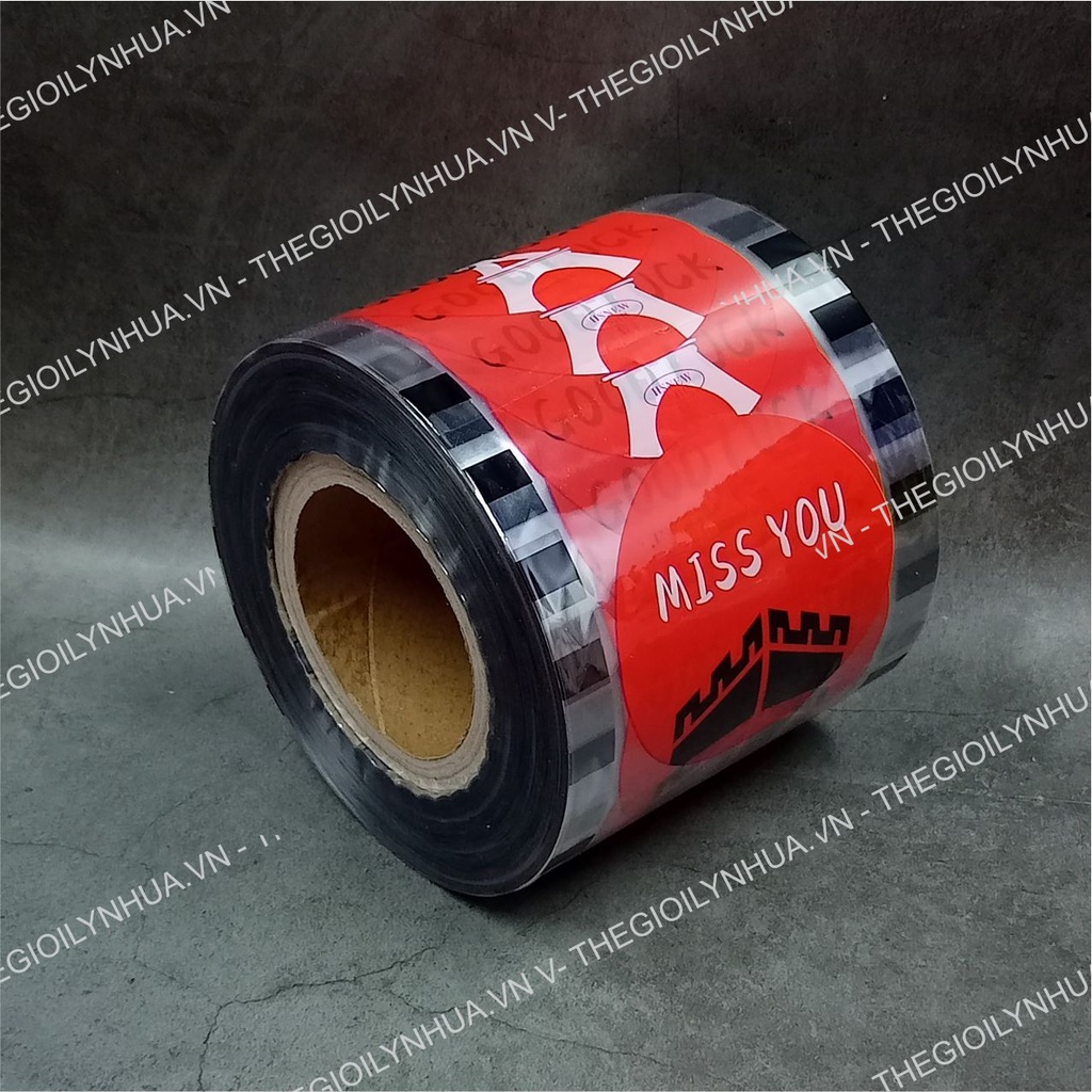 Cuộn dập cốc nhựa, màng dập cốc trà sữa, cuộn màng dán nắp cốc nhựa in sẵn 2400 ly mã 179 Good Luck