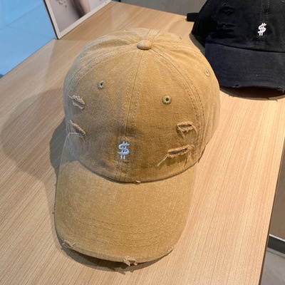 Nón/Mũ Lưỡi Trai Ulzzang Vải Cotton Cao Cấp Trơn Thêu Họa Tiết Ký Tự Đô La Rách Phong Cách Hàn Quốc - Iclassy_shoes