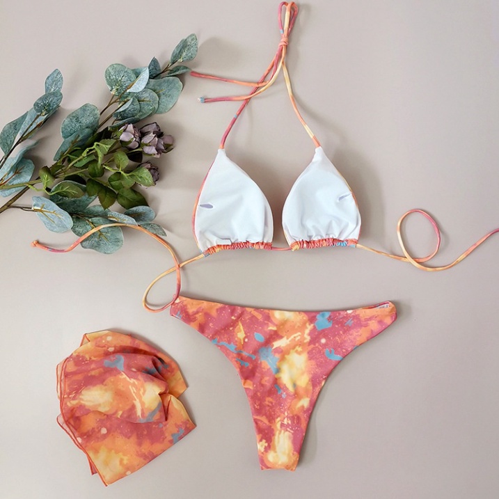 Set 3 món Đồ Bơi nữ LUHAZO kèm khăn choàng Bikini Màu Loang Mẫu Mới 2022 Âu Mỹ kín đáo 2 mảnh sexy kiểu nữ đẹp 21905
