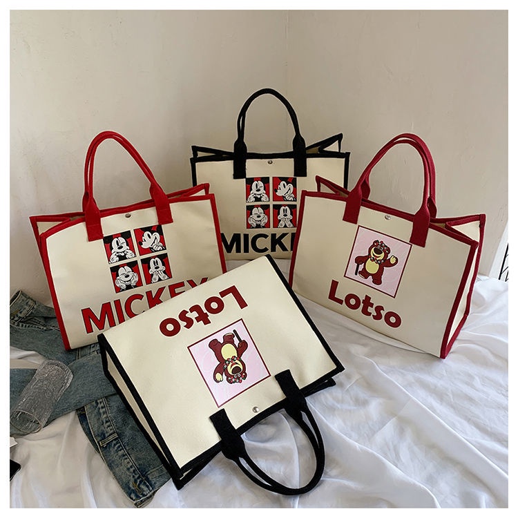 Túi Xách Canvas Cỡ Lớn Họa Tiết Chuột Mickey Dễ Thương