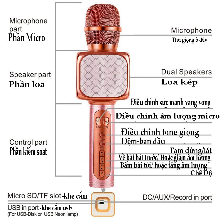 Micro kèm loa bluetooth karaoke GrownTech YS 69 bass vang hỗ trợ ghi âm