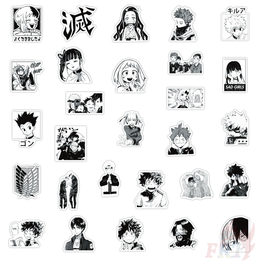 ❉ Classical Black &amp; White Anime Cartoon Series 02 Mixed Stickers ❉ 50Pcs/Set Waterproof DIY Decals Doodle Stickers
