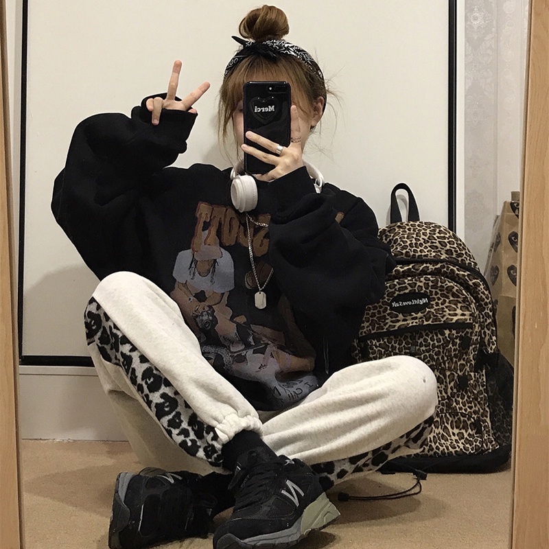 Áo sweater IELGY tay dài cổ tròn in họa tiết phong cách Châu Mỹ thời trang retro cho nữ