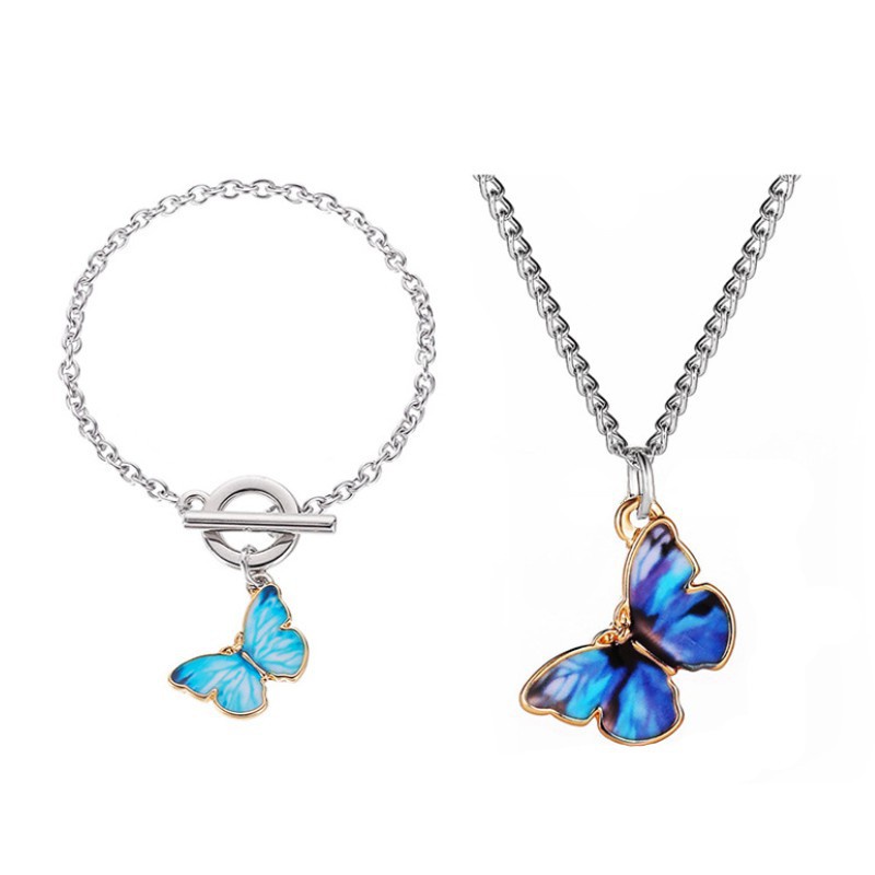 Bộ Vòng Cổ + Vòng Tay Mặt Bướm Màu Gradient Nhiều Màu Thời Trang Cho Nữ
