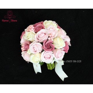 HOA CƯỚI CẦM TAY CÔ DÂU, BÓ HOA SÁP THƠM CÔ DÂU MÀU HỒNG PASTEL NGÀY CƯỚI CHỤP HÌNH CƯỚI