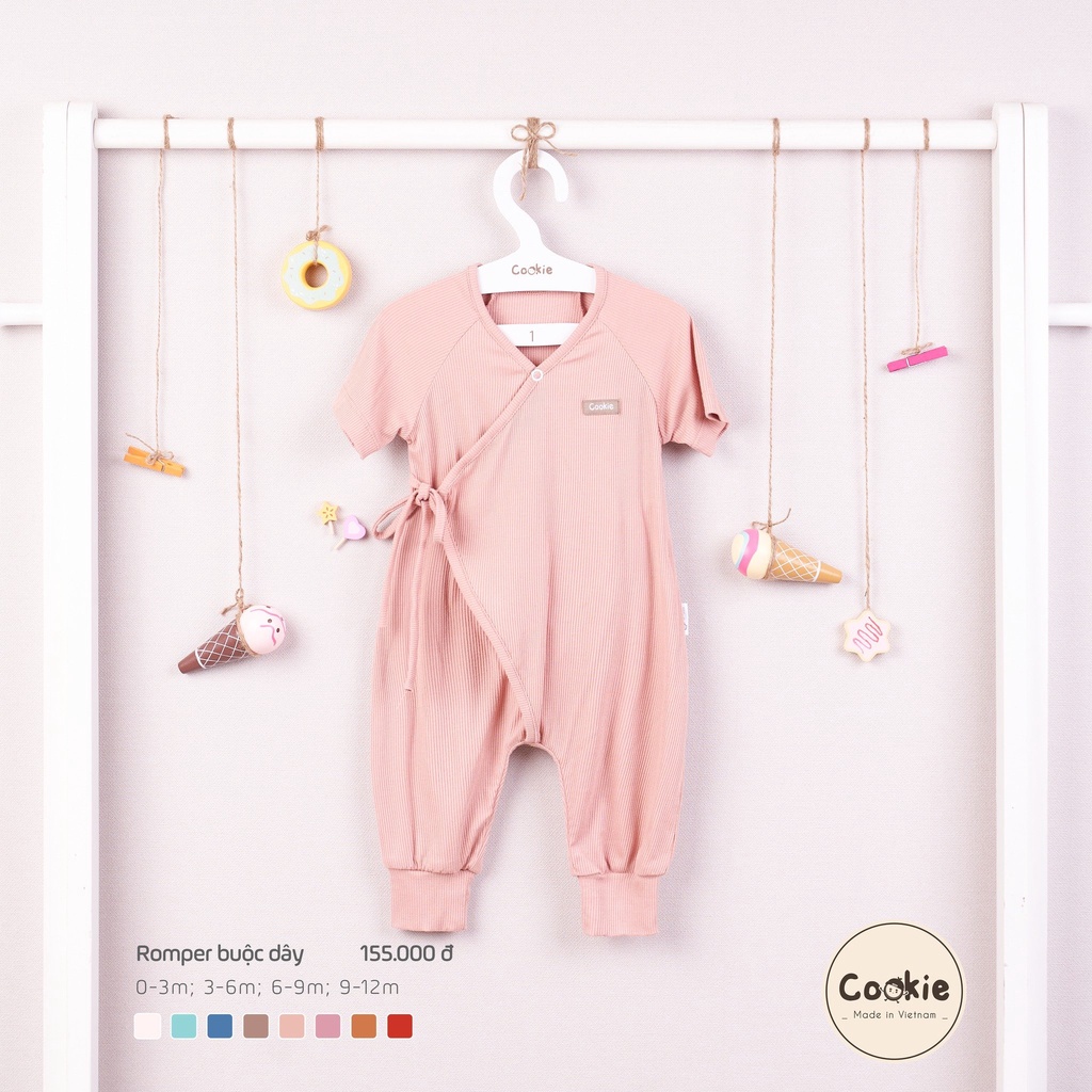 Bộ bodysuit romper buộc dây cộc tay Cookie cho bé (0-12 tháng)