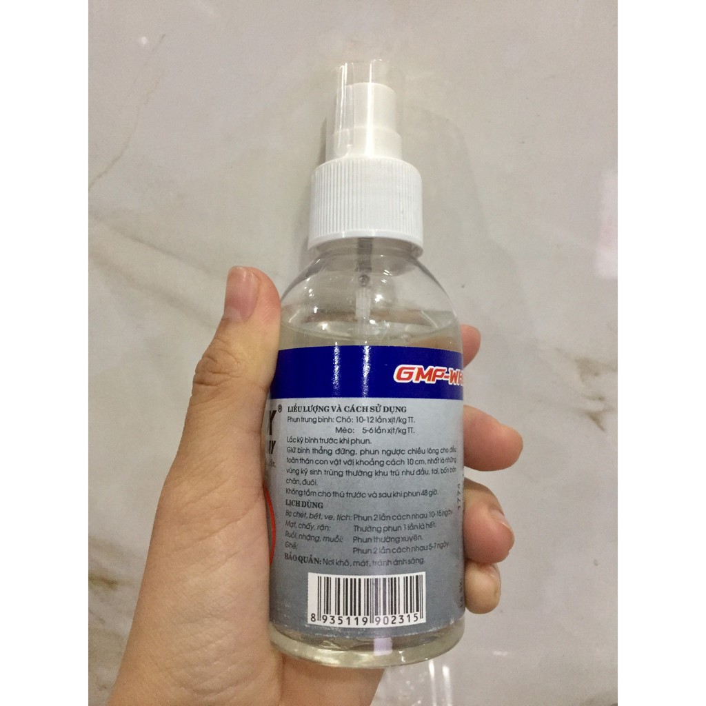 HANTOX Spray Xịt ve, bọ chét, rận, ghẻ ở chó, mèo, thú cảnh [Chai 100ml]