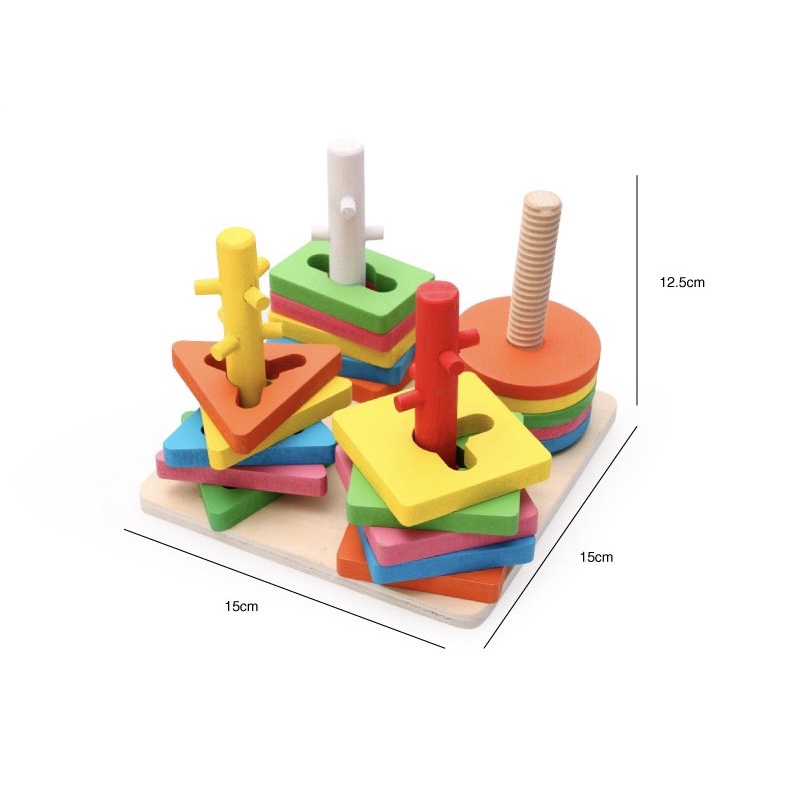 Đồ chơi giáo dục thả cọc gỗ giúp bé học hình dạng kích thước
