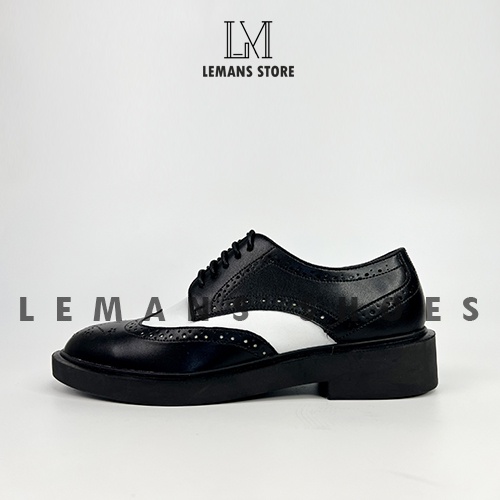 Giày Tây Nam Công Sở Cao Cấp Derby Wingtip LEMANS Black White Bảo Hành 12 Tháng