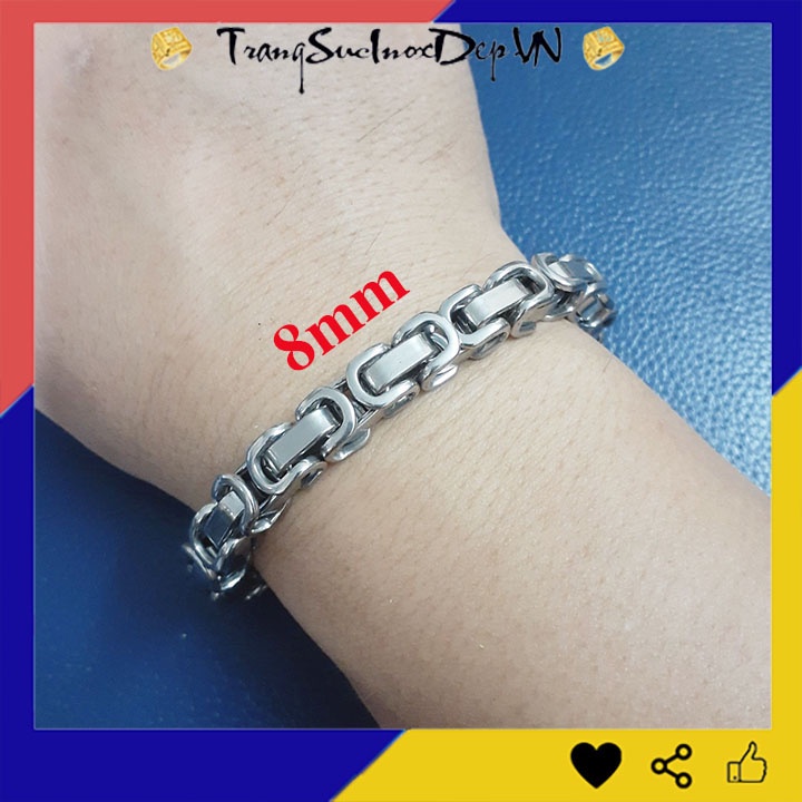 Lắc tay nam inox kiểu xích vuông 8mm khóa bộ sáng đẹp không đen, không gỉ, Thể hiện đẳng cấp phái mạnh