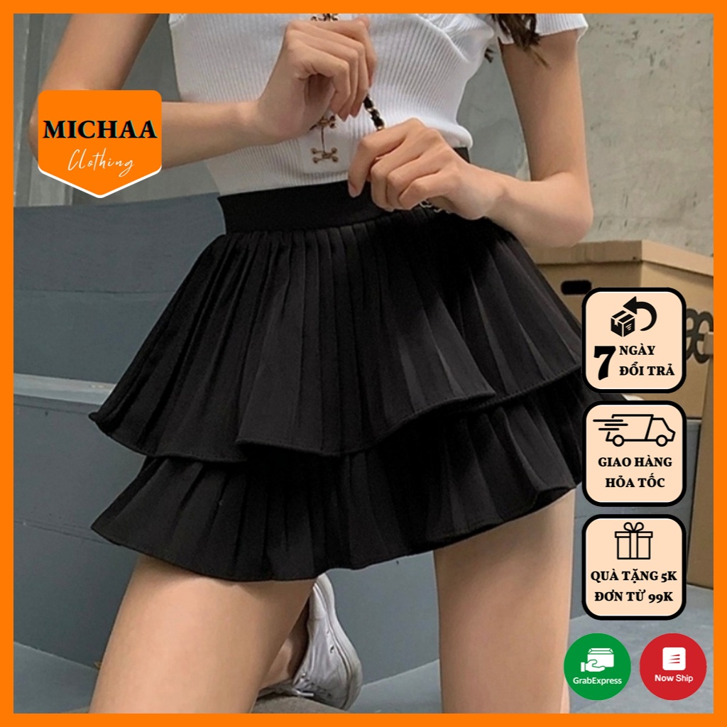 Chân Váy XẾP LY 2 TẦNG Phồng Ngắn Dáng Xòe Lưng Cạp Cao Tennis Có Lót Trong - MICHAA